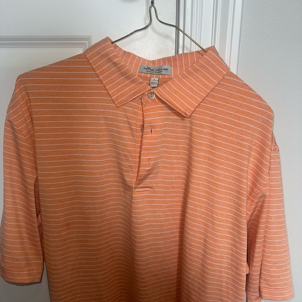Peter Millar Orange Striped Men's Shirt